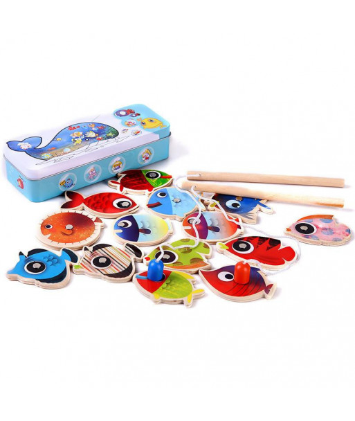 14 Fishes 2 Fishing Rods Woolen Children Toys Fish Magnetic Pesca Play Fishing Game Tin Box Kids Educational