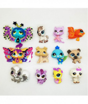 12pcs Lps Cute Toys Little Cat Fish Rabbit Dog Fairy Lovely Pet Shop Animal Action Figure Littlest Doll