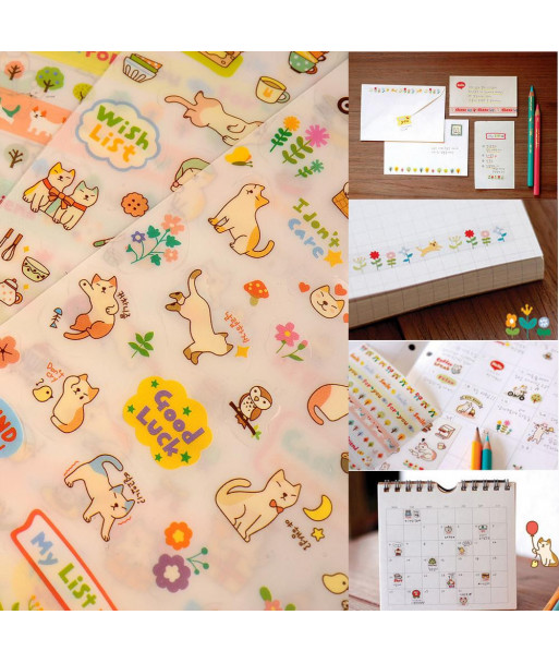 Lovely 6 Sheet Cat Paper Stickers For Diary Scrapbook Book Wall Po Decor Skin Diy X Cartoon Stickers