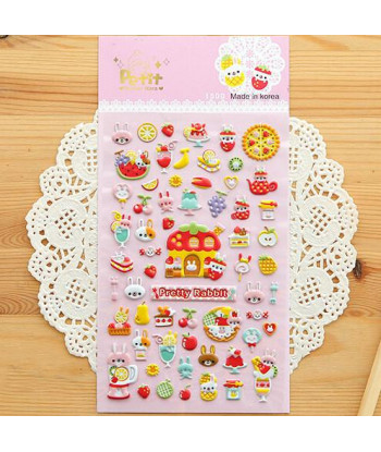 Sst X 1 Sheet Cute Rabbit Diary Decoration Kids Stickers 3d Pvc Korea Stationery Kindergarten Baby Children