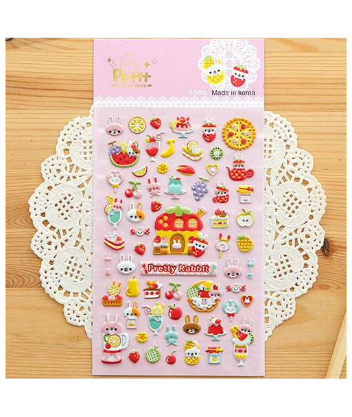 Sst X 1 Sheet Cute Rabbit Diary Decoration Kids Stickers 3d Pvc Korea Stationery Kindergarten Baby Children