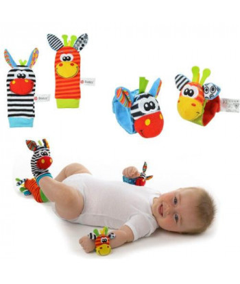 2015 A Pair Baby Infant Toy Soft Handbells Hand Wrist Strap Rattles Animal Socks Foot Finders Developmental