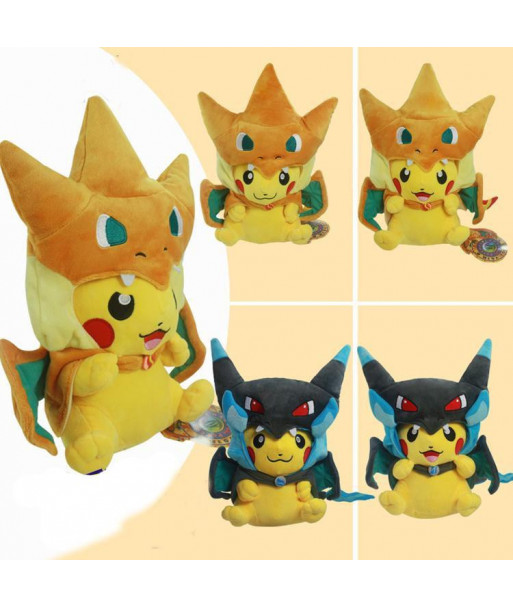 2pcs Lot 25cm Pikachu Cosplay Mega Charizard X Y Plush Toys Cute Pikachu Plush Soft Stuffed Animals Toys