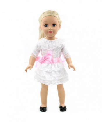 Pink Belt White Fess Handmade Fashion Clothes Dress For 18inch American Girl Doll Party Mg053