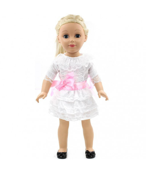 Pink Belt White Fess Handmade Fashion Clothes Dress For 18inch American Girl Doll Party Mg053