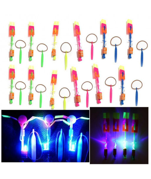 12pcs Lot Amazing Led Light Arrow Rocket Helicopter Rotating Flying Toy Party Fun Kids Outdoor Flashing