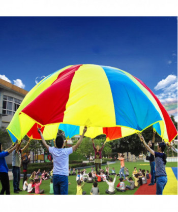 Dia 2m Kid Outdoor Sports Toy Rainbow Umbrella Parachute Toys For Kids Cooperation Relations Developing